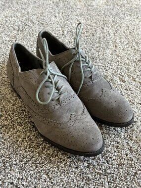J.Jill Shoes Women  Oxford Gray Suede Cap Toe Lace Up Cuban Preppy Academia